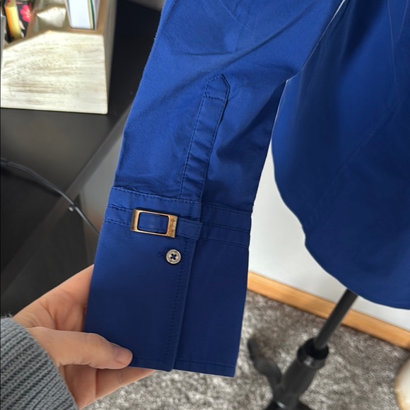 Express Blue Fitted Long Sleeve Button Down Shirt - Picture 7 of 10